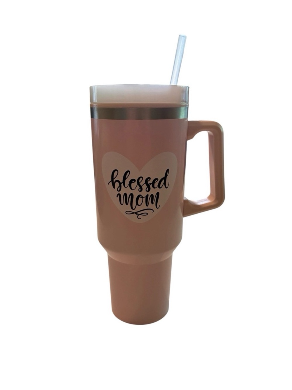 Blush Pink "Blessed Mom" 40 oz Travel Tumbler with Straw